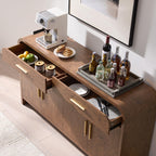 59" Sideboard Buffet Cabinet with Storage, Curved Sideboard Cabinet＆ Adjustable Shelves, FSC-Certified Wooden Board Modern Credenza Buffet Table Console Cabinets (Dark Burl)