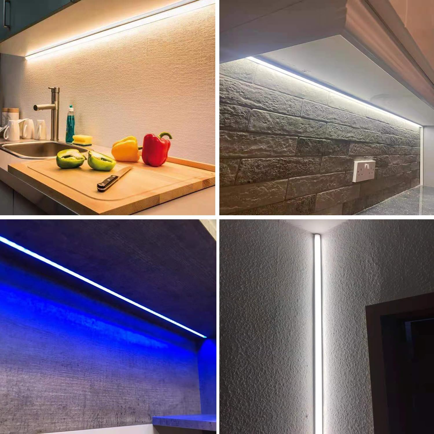 Besseto 10Pack 3.3Ft/1M Black LED Aluminum Channel,LED Strip Light Diffuser Aluminum Channel Profile Housing Extrusion for Under Cabinet Counter and Stairs (Black-10Pack 3.3ft)