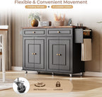 58 Inch Kitchen Island with Storage Cabinet, Island Table for Kitchen, Rolling Islands Cart with Power Outlet, Adjustable Shelves, Drawers, Spice and Towel & Knife Racks, Black