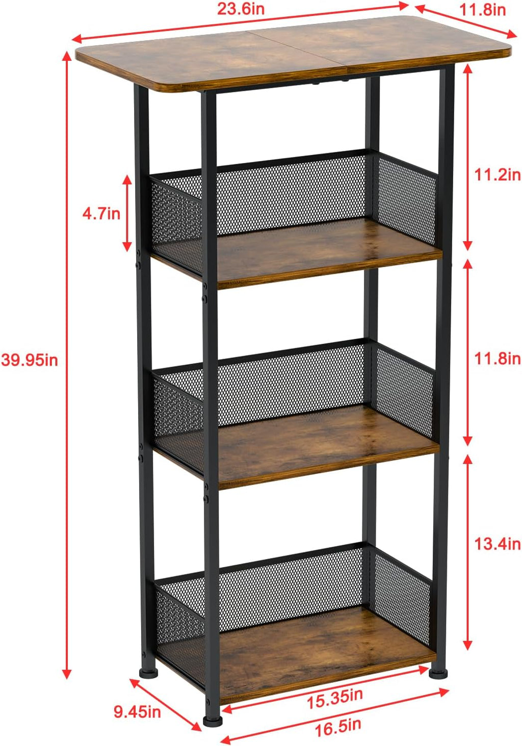 Eyteenokk Wine Rack Freestanding Floor:4 Tier Whiskey Wine Rack Mini Bar Cart,Liquor Cabinet-Home Bar for Bottles,Cocktail Shaker,Mugs-(23.6 * 11.8 * 40inch)