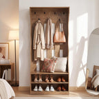 LITTLE TREE 3-In-1 Coat Rack with Shoe Bench, 70.9" Tall Hall Tree with 7 Hooks, Farmhouse Entryway Coat Rack with 2 Tier Shoe Storage for Entryway, Living Room, Bedroom, Brown