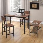GOFLAME 4-Piece Dining Table Set for 4, Industrial Kitchen Table with 2 Chairs & Bench, Space Saving Breakfast Table Set with Storage Shelf and Metal Frame, Wooden Dinette for Dining Room, Walnut