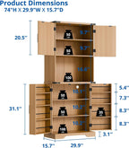 Cozy Castle 74" Farmhouse Pantry Cabinet with Charging Station, Tall Kitchen Storage Hutch Cabinet Coffee Bar Workstation, Sideboard Buffet Cupboard for Dining Room Living Room Furniture, Oak