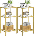Side Tables Set of 2, Tempered Glass End Table with Metal Frame, 3-Tier Small Nightstands with Storage Shelves,Tall Table Stand for Home Decor, Living Room, Bedroom, Office, Gold（2 Pack）