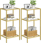 Side Tables Set of 2, Tempered Glass End Table with Metal Frame, 3-Tier Small Nightstands with Storage Shelves,Tall Table Stand for Home Decor, Living Room, Bedroom, Office, Gold（2 Pack）