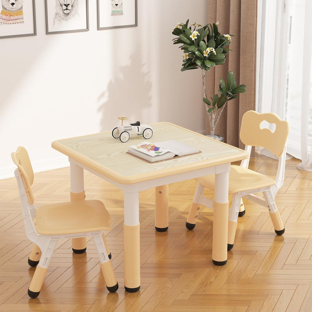 Jojoka Kids Table and 2 Chairs Set, Height Adjustable Toddler Table Chairs for Ages 2-10, Graffiti Desktop with Non-Slip Legs, Child Table Set for Home Daycare Classroom