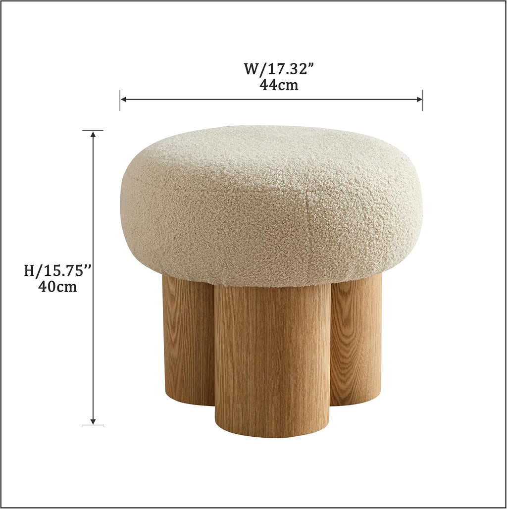 Small Mushroom Foot Stool, Teddy Fabric Ottoman with Non-Skid Legs, Modern Footrest for Under Desk, Sofa Couch, Shoe Changing Bench, Living Room, Bedroom, Office - Beige