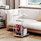 Acrylic Side Table with Storage and Lockable Wheels,C Shaped End Table,Small Coffee Table for Couch, Living Room, Bedroom,Clear