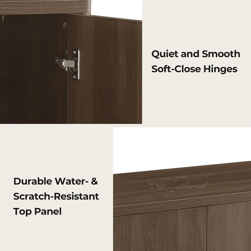 CHITA Sideboard Buffet Cabinet with Storage, Small Storage Cabinet with Doors and Shelves for Living Room Accent, Bar, Kitchen, Set of 3, Walnut