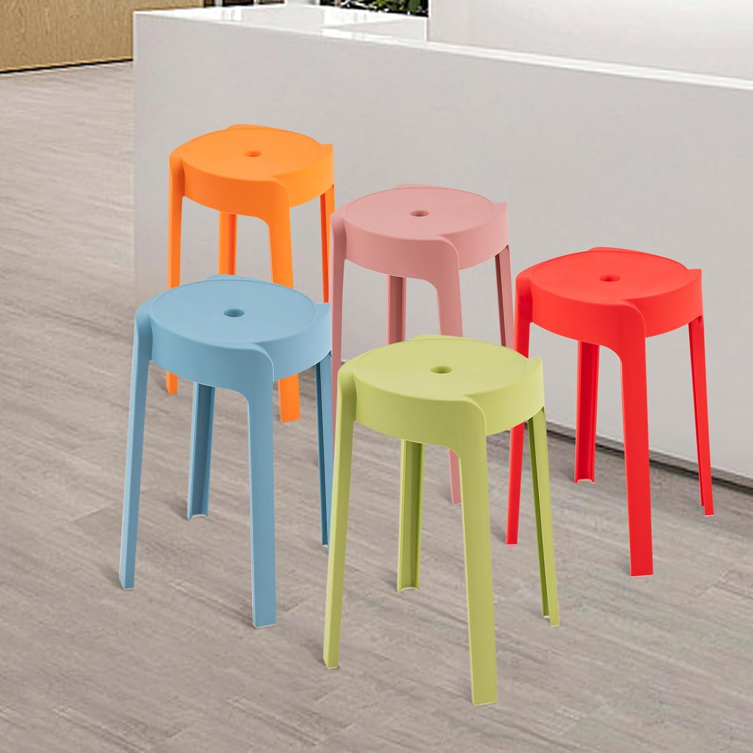 5 Pack Plastic Stackable Stools, 18 Inch Colorful Round Classroom Stools for School, Kindergarten, Home & Office