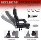 Massage Office Chair with Foot Rest 6 Points Vibration and Heat Home Office Desk Chairs for Heavy People 400lbs Reclining Managerial Chairs Ergonomic Executive Chair (Black)