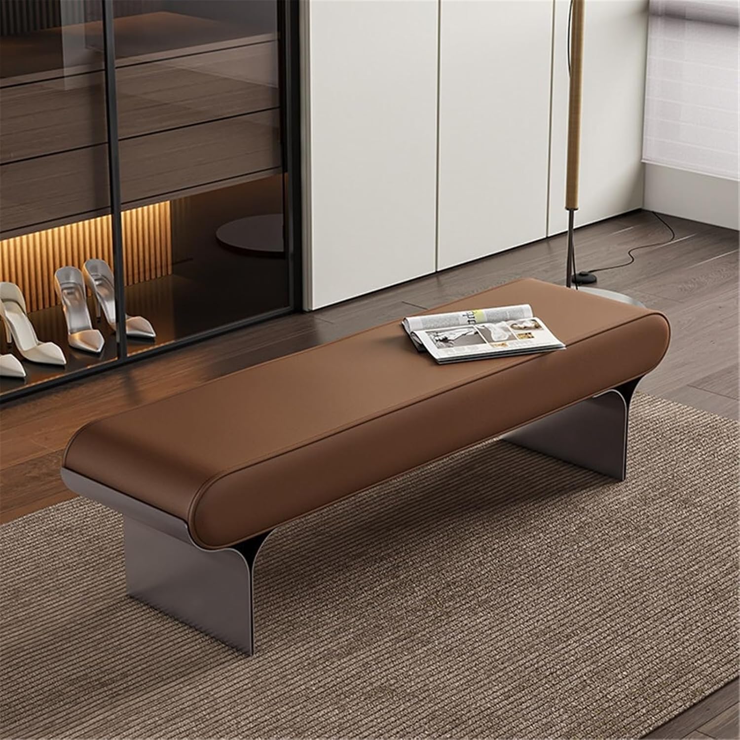 Modern Wooden Bench at The Foot of The Bed Long Beside The Suitable for Bedroom and Walk-in Closet Entryway(Large)