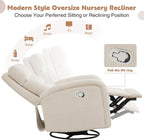 Swivel Nursery Rocker Recliner for Nursery, 360° Swivel Glider Recliner, Manual Rocking Recliner Chairs with Pockets and Large Arms for Living Room, White Corduroy