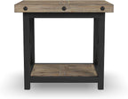 Flexsteel Craftsman Solid Acacia Wood End Table, Rustic Industrial with Lower Shelf, Hand Worked Metal Frame, Distressed Side Table Living Room Furniture, Farmhouse Nightstand (Light Brown)