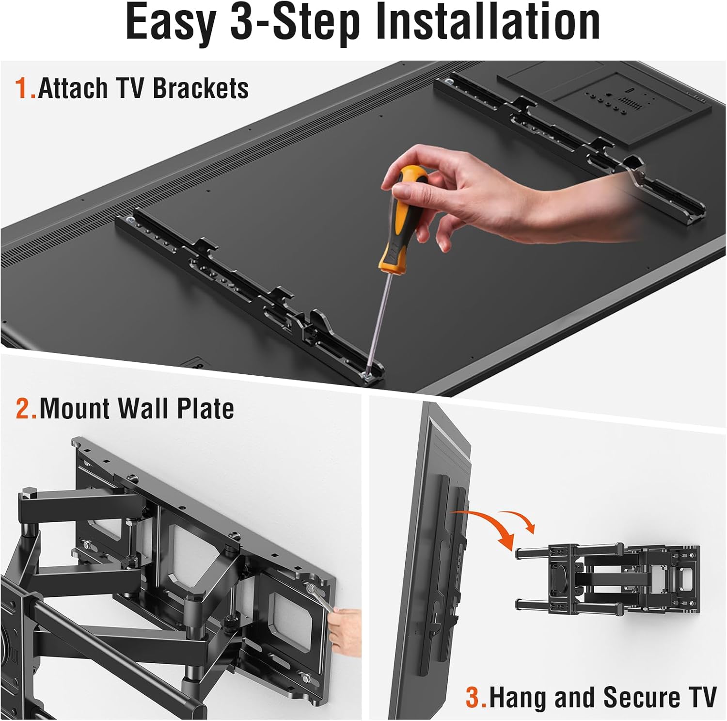 ELIVED TV Wall Mount for Most 42-82" Flat Curved TVs, Heavy Duty TV Mount with Articulating 6 Arms Hold up to 110 lbs, Full Motion Bracket Swivel, Tilt, Easy Install Fits 16" Studs, Max VESA 600x400mm