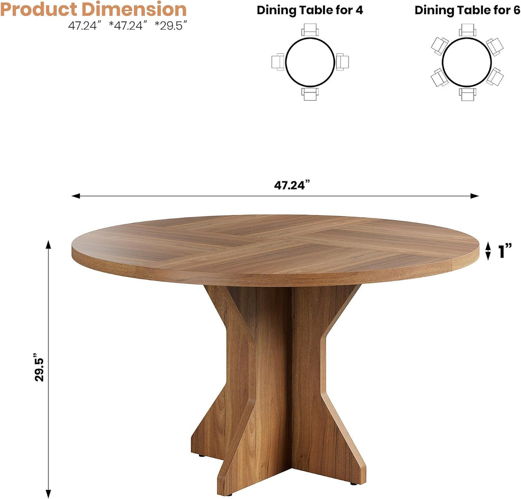 IDEALHOUSE Round Dining Table, 47" Kitchen Table for 4-6 People, Circle Tables with Sturdy Pedestal Base, Space Saving Dinning Room Furniture for Living Room, Kitchen, Apartment