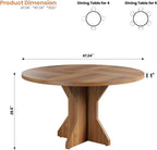 IDEALHOUSE Round Dining Table, 47" Kitchen Table for 4-6 People, Circle Tables with Sturdy Pedestal Base, Space Saving Dinning Room Furniture for Living Room, Kitchen, Apartment