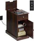 WLIVE End Table with Charging Station, Narrow Sied Table with Drawer & Cabinet, Side Table with Adjustable Shelf for Living Room/Bedroom, Wooden Nightstand with Hidden USB Ports and Outlets, Espresso