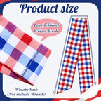 VitalCozy 4th of July Check Wreath Sash for Front Door Wreath Satin Sash Red Blue White Patriotic Embroidery Monogram Garland Ribbon Accessories 250th Anniversary Independence Day Party Indoor Outdoor