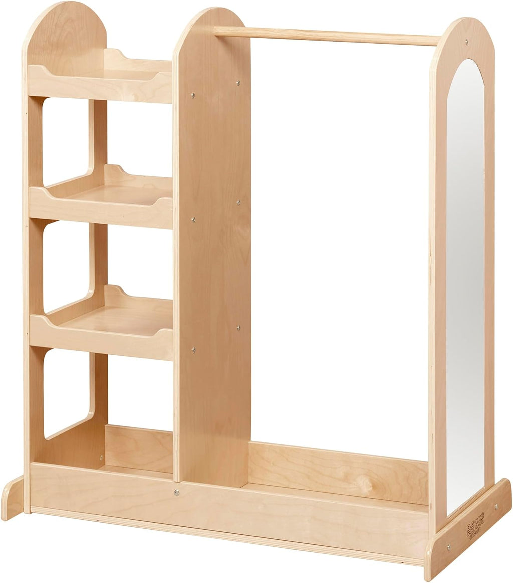 Back2School Express Double-Sided Dress-Up Center with Mirror, Clothing Rack, Natural