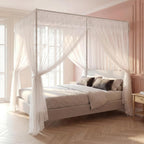 Stainless Steel Canopy Poles for Bed Silver Floor-Standing Canopy Bed Poles, Queen Size Canopy Frame Bed Post Poles Mosquito Curtains Bracket, for Bedroom Decorative (2 x 2 x 2M)