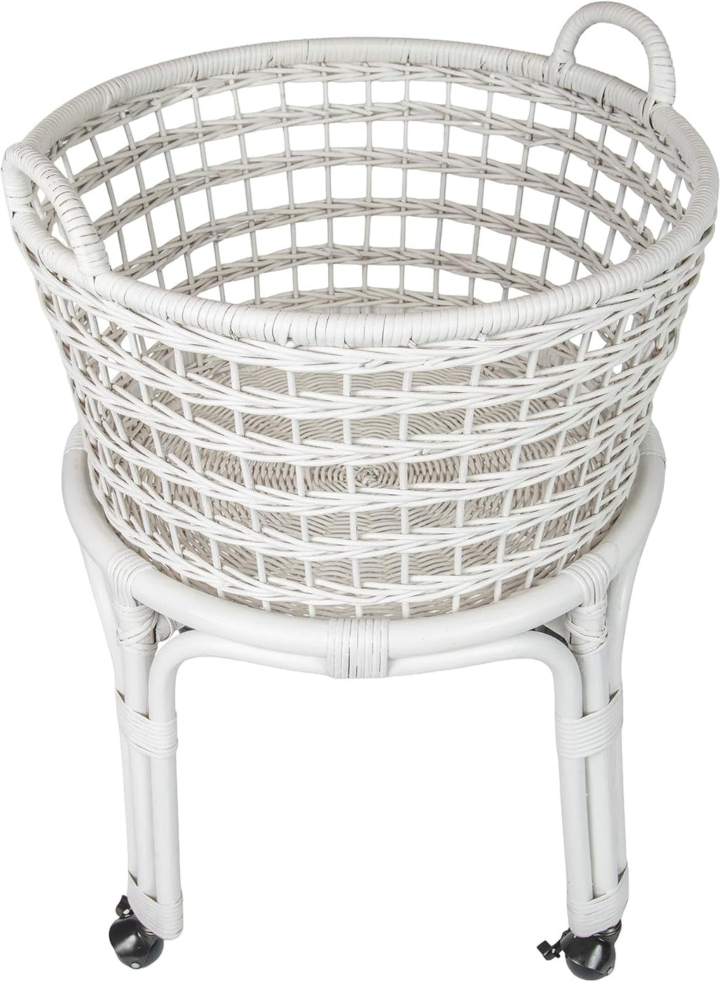 KOUBOO Rolling Wicker Laundry Basket, Handwoven Wicker Hamper with Removable Cotton Liner, Stand, & Locking Caster Wheels (White)