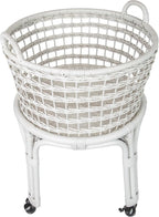 KOUBOO Rolling Wicker Laundry Basket, Handwoven Wicker Hamper with Removable Cotton Liner, Stand, & Locking Caster Wheels (White)