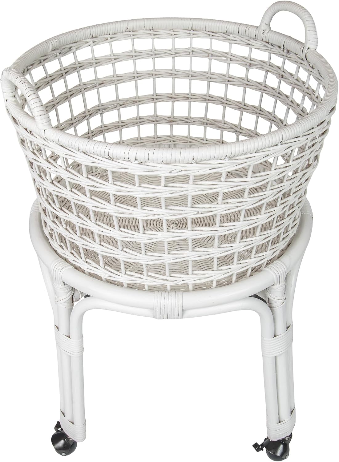KOUBOO Rolling Wicker Laundry Basket, Handwoven Wicker Hamper with Removable Cotton Liner, Stand, & Locking Caster Wheels (White)