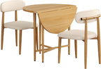 IRONCK 36" Round Dining Table and Chairs Set for 2, Natural Wood | Drop Leaf, 2 Upholstered Chairs, Space Saving, Extendable Kitchen Table