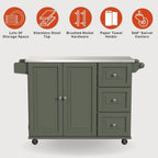 Homestyles Mobile Kitchen Island Cart with Stainless Steel Top, Sage Green