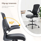 Drafting Chair, Tall Office Chair with PU Leather Seat, Ergonomic Standing Desk Chair with Lumbar Support Counter Height Office Chair with Adjustable Footrest Ring Flip-up Armrests