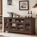 SAVOR LIFE Large Sideboard Buffet Cabinet with Storage,Vintage Walnut Farmhouse 60" Wide Sideboard Cabinets with Glass Doors & Wood Legs,Kitchen Coffee Bar Credenza for Dining Room, Living Room