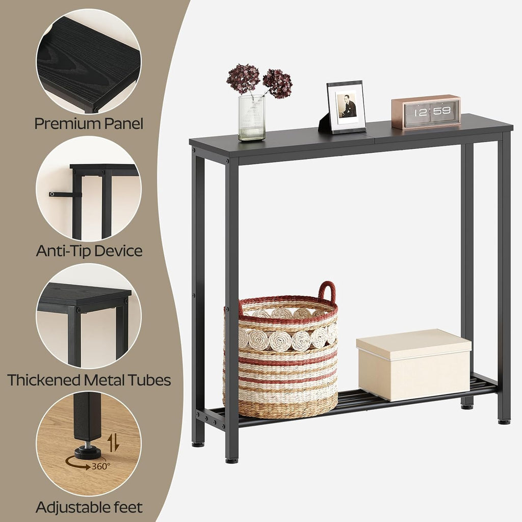 YATINEY Narrow Console Table, 2-Tier Small Sofa Table, 29.5" Thin Entryway Behind Couch Table with Shelves, Industrial Hallway Table, for Living Room, Foyer, Black CT03BB
