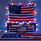 300 LED Patriotic String Lights, Red White & Blue, Clear Wire, Multi-Function, 30V, for Independence Day & Patriotic Decor