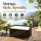 Outdoor Storage Box, Wicker Patio Bench with Cushion, All-Weather Garden Furniture, Large Capacity for Deck, Yard, or Porch, Ideal for Home Organization and Relaxation