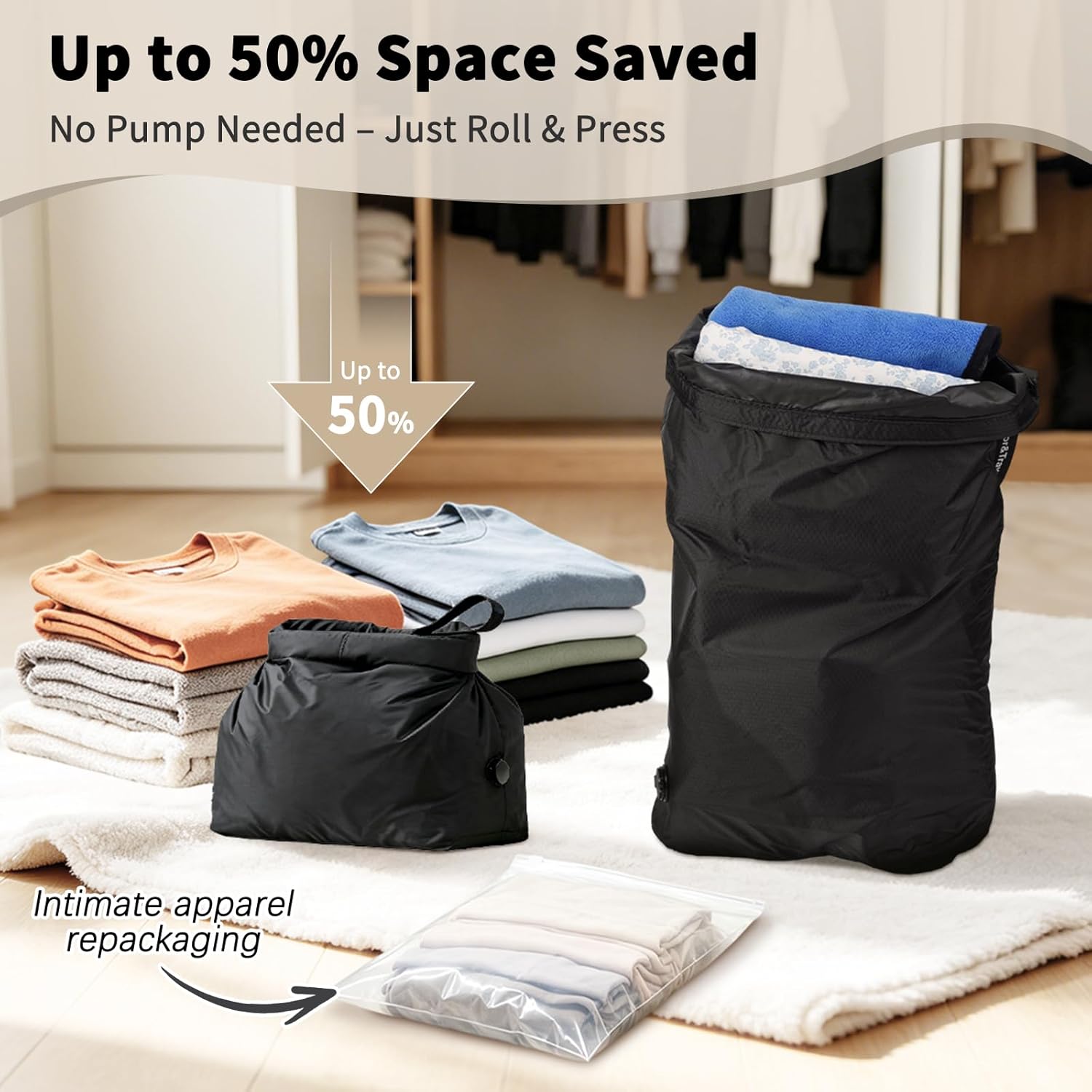 Travel Laundry Bag, Compression Bags for Travel - Waterproof Dirty Clothes Vacuum Storage, Smell Proof Space Saver for Cruise Gym Camping (M)