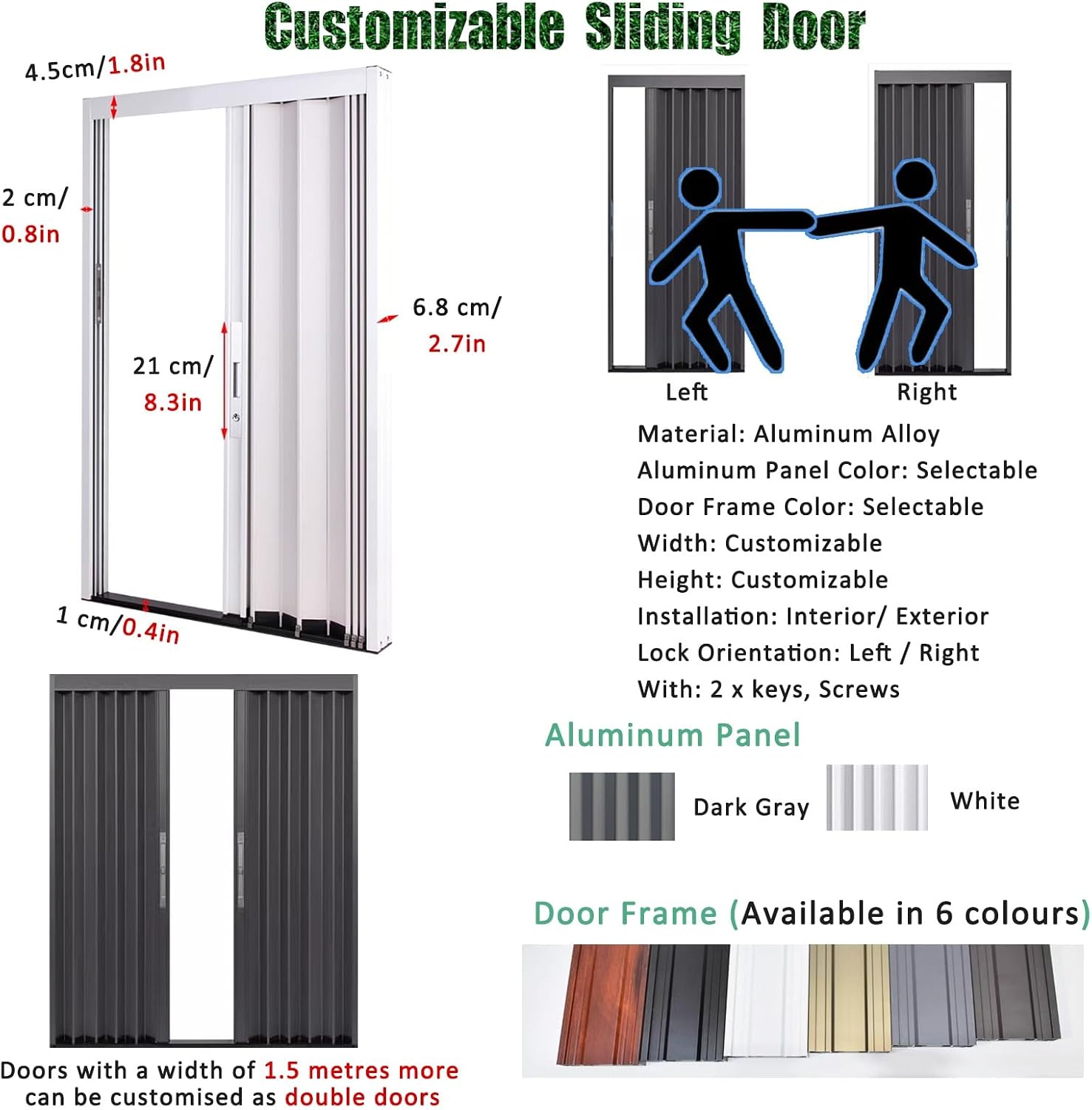 Collapsible Sliding Doors for Doorways, Aluminium Room Dividers with Keys, 80in High Gate for Kitchen Bathroom Livingroom Office (158x203cm)