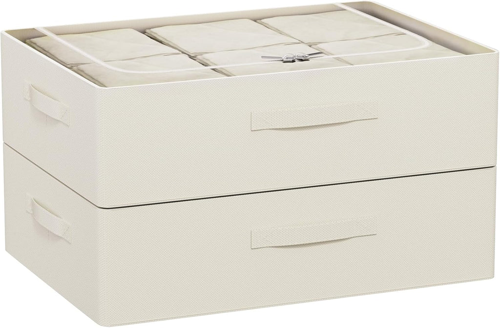 CYhom Under Bed Storage Bins Frame Storage Box Oxford Fabric Sturdy Underbed Container Foldable Stackable Large Capacity Clothes Organizer (Beige, 23.6" x 19.7" x 6.3")