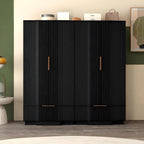 Brafab 67" Fluted Armoire Wardrobe Closet with Drawers, Black Cabinet | Removable Hanging Rods, Adjustable Shelves, Soft-Close Hinges, Large Capacity, Clothes Organizer for Bedroom, Cloak Room