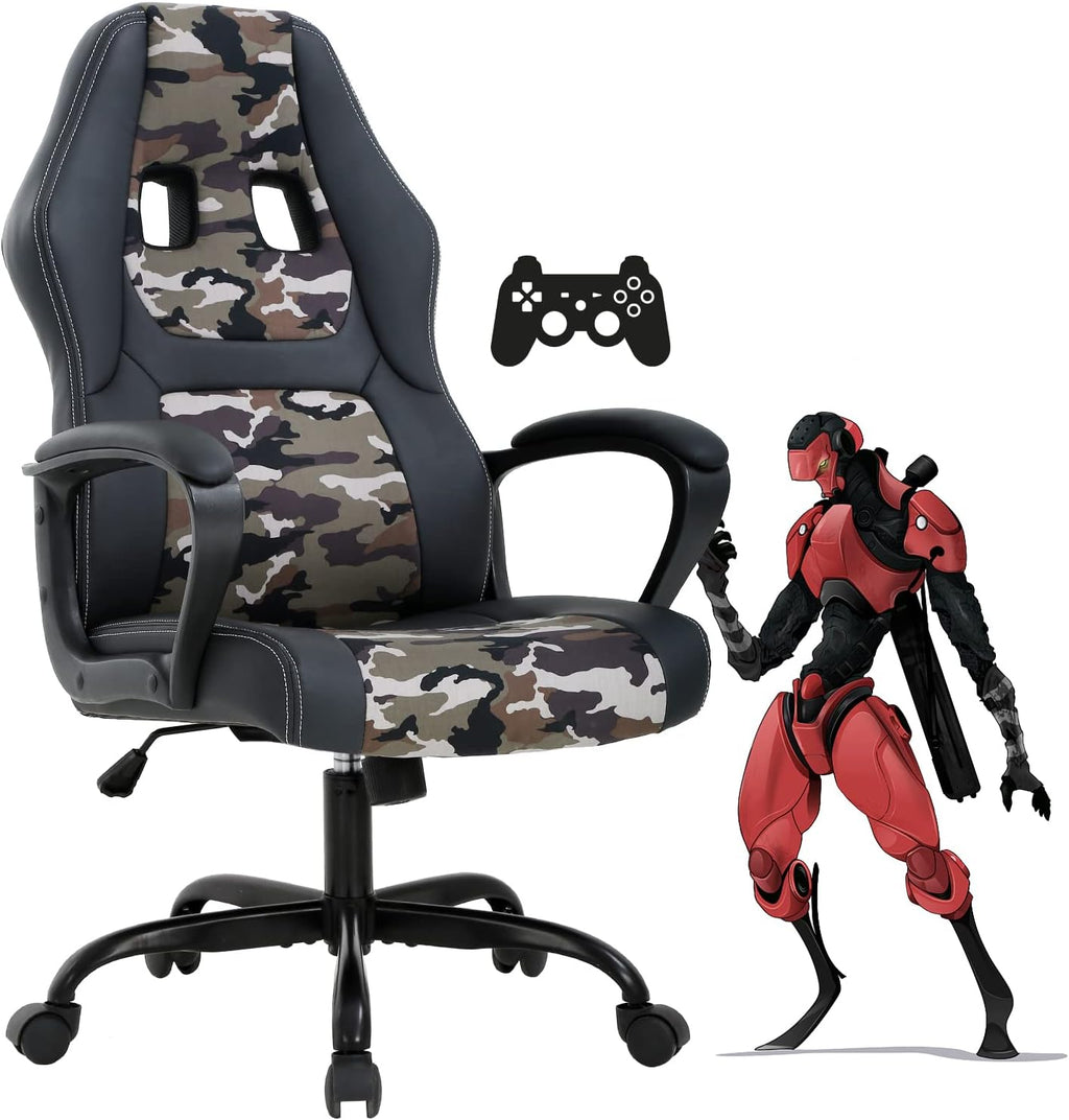 Dkeli Gaming Chair PC Computer Chair Office Chair for Adult Teen Kids, Ergonomic PU Leather Gamer Chair with Lumbar Support High Back Adjustable Rolling Swivel Desk Chair, Camo