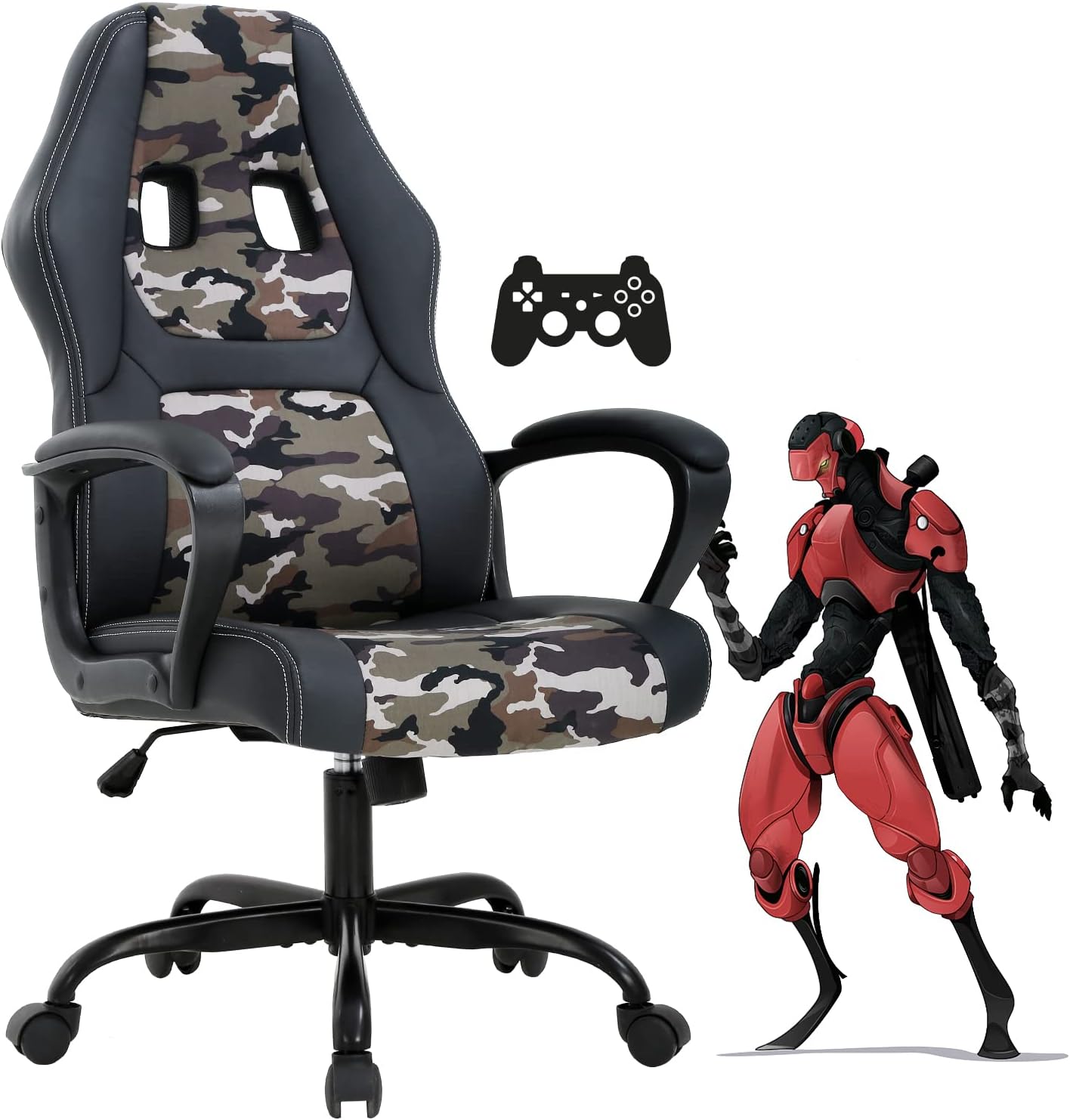Dkeli Gaming Chair PC Computer Chair Office Chair for Adult Teen Kids, Ergonomic PU Leather Gamer Chair with Lumbar Support High Back Adjustable Rolling Swivel Desk Chair, Camo