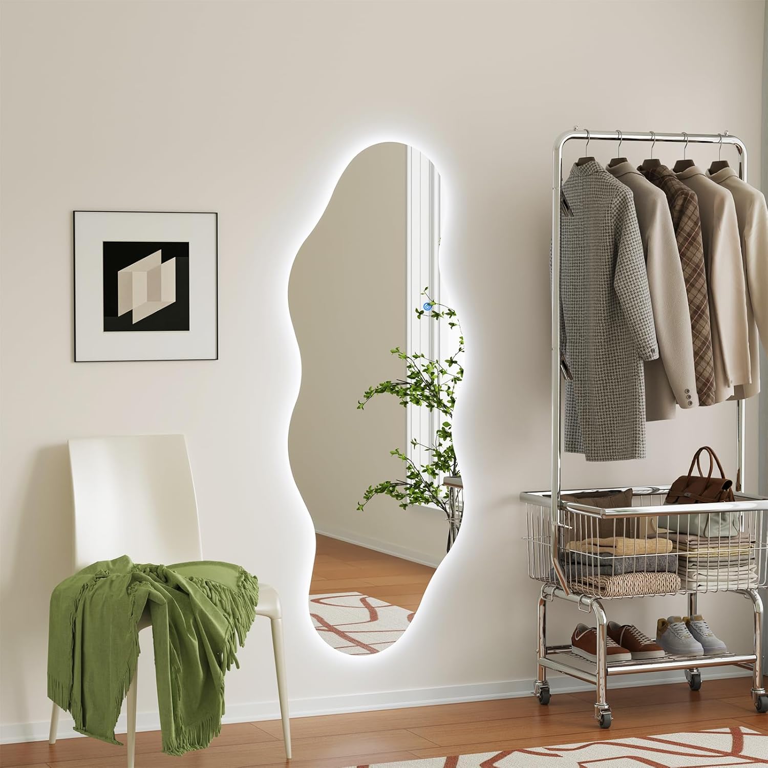 QDSSDECO LED Full Length Mirror 63"x24" Irregular Wall Mirror Wave Frameless for Living Room Bathroom Bedroom Entryway Decor