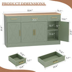 Shintenchi Buffet Cabinet with Storage,53.4" Large Kitchen Storage Cabinet with 3 Drawers and 4 Doors,Wood Farmhouse Buffet Sideboard with Adjustable Shelf for Kitchen Living Room, Green