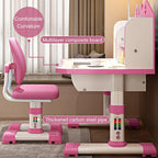 Kids Adjustable Height Desk and Chair Set with Drawer and Storage, Kids Table and Chairs School Study Desk for Kids Pink