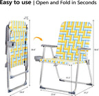 VINGLI Aluminum Oversize Patio Lawn Chairs Folding Set of 2 with Detachable Cup Holder, Webbed Beach Chair Folding Chair Outdoor Portable Camping Chair for Yard, Garden