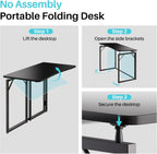JOYMOOP Black 31.5" Folding Desk, No Assembly Small Foldable Desk for Home, Office, Wooden Top Folding Computer Desk for Working, Writing, Studying