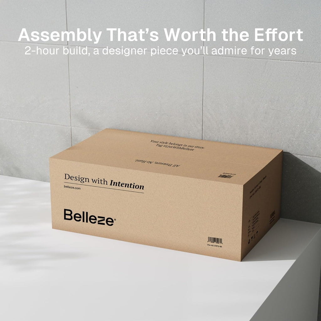 BELLEZE Set of 2 Anton 2 Door Sideboard Buffet Cabinet with Travertine-Look Top, Fluted Reeded Doors, Adjustable Shelf Storage Credenza for Dining Room Living Room Entryway, Travertine Greige