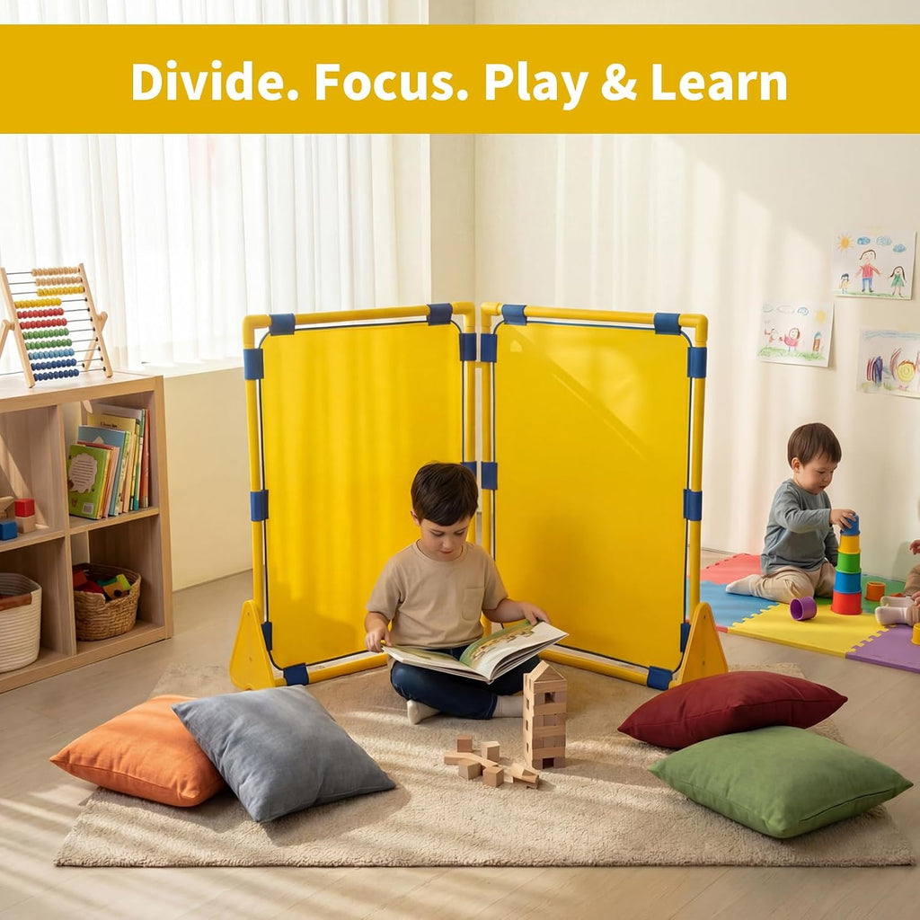 2 Pack Play Panel - Classroom Dividers for Room Separation, Versatile Dividers for Kids & Learning Spaces, Easy-Assemble Room Divider for Class (Yellow)