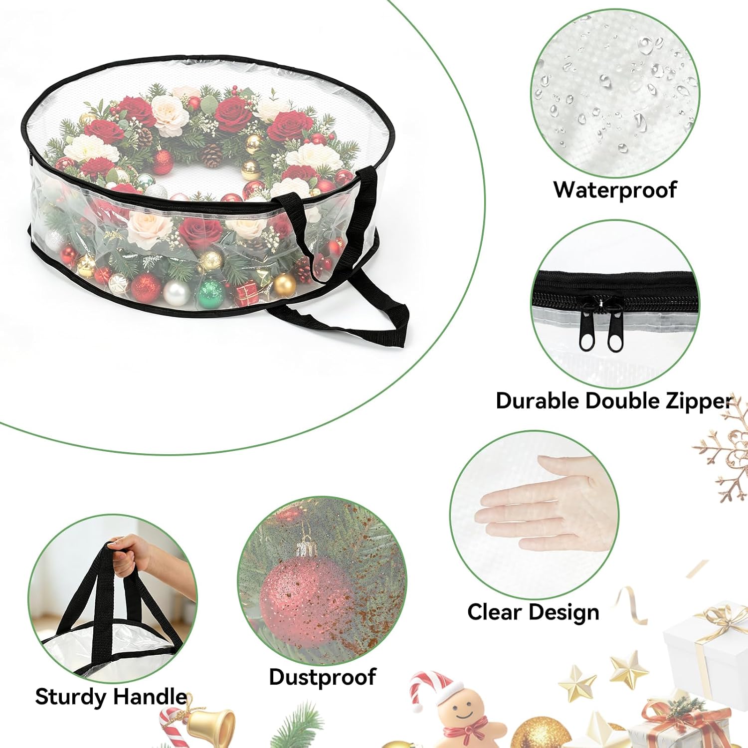 Wreath Storage Container 2-Pack, 24" Wreath Storage Bag for Garland Wreath Holder Holiday Decor Gift Storage, Wreath Bag for Spring Summer Autumn Christmas Wreath Storage