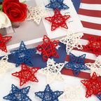 18 Pcs 4th of July Decorations Patriotic Rattan Star Decor Red White and Blue Decorations 3.1 Inch Independence Day Table Decor Party Decorations Vase Bowl Fillers